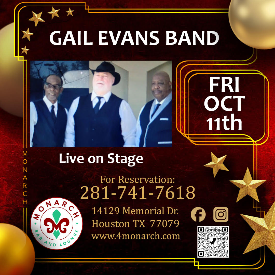 Live performance by Gail Evans Band at Monarch Bar & Lounge in Houston, featuring vibrant music, Latino-inspired cuisine, and signature cocktails